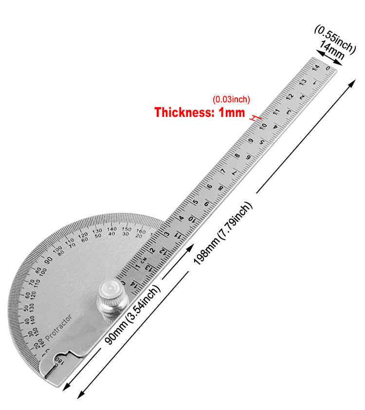 Stainless Steel Protractor 180 Degree 145mm Ruler