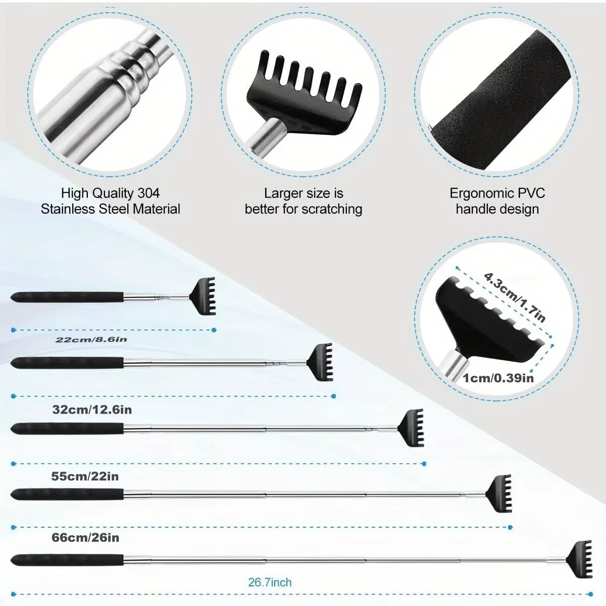 Telescopic Back Scratcher adjustable length handle