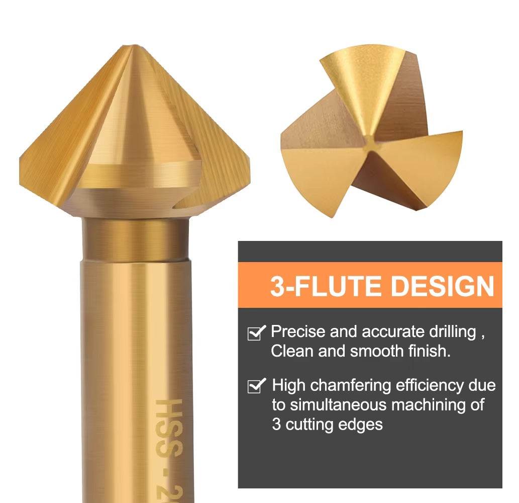 Chamfering 3 Flute Metal HSS Countersink Deburring Tapered Drill Bit Set - 6pcs