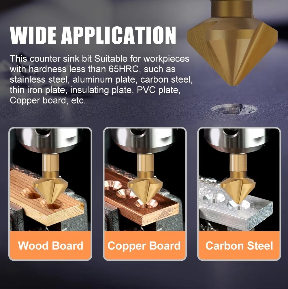 Chamfering 3 Flute Metal HSS Countersink Deburring Tapered Drill Bit Set - 6pcs
