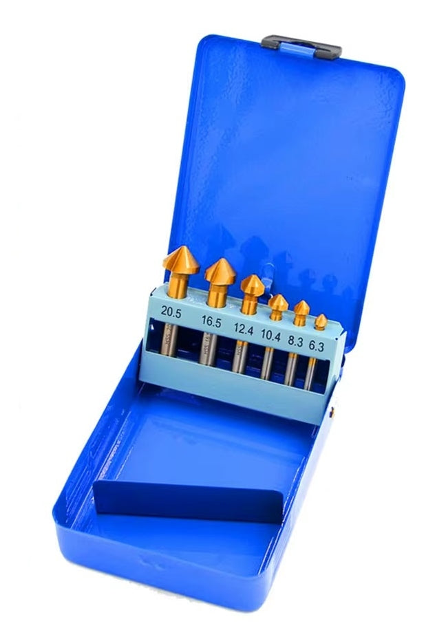 Chamfering 3 Flute Metal HSS Countersink Deburring Tapered Drill Bit Set - 6pcs