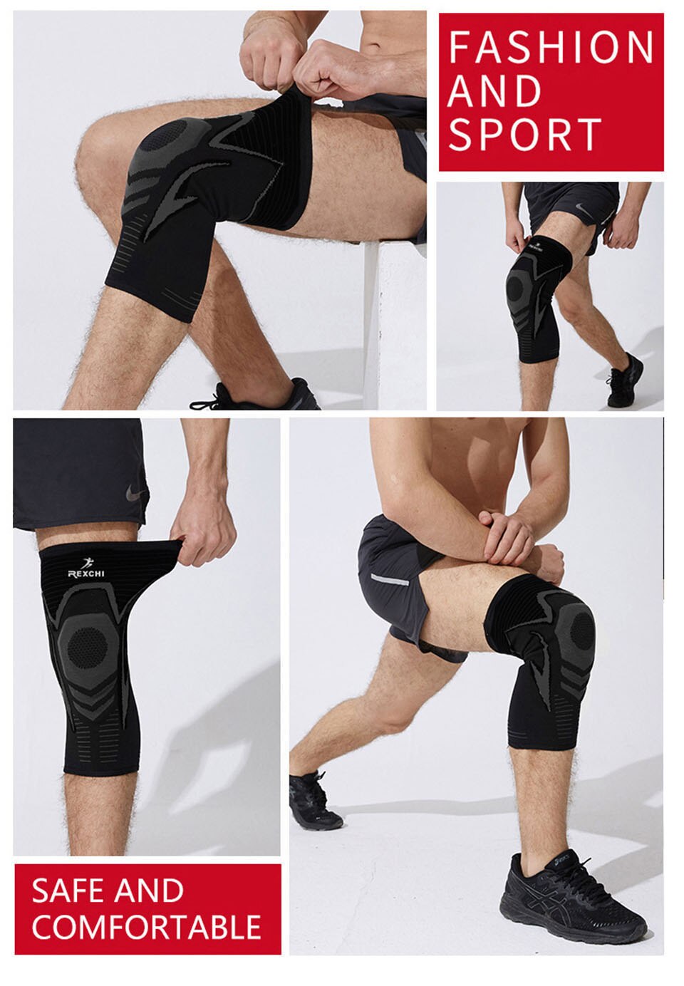 Knee Brace with Support Silicone Pad - Grey