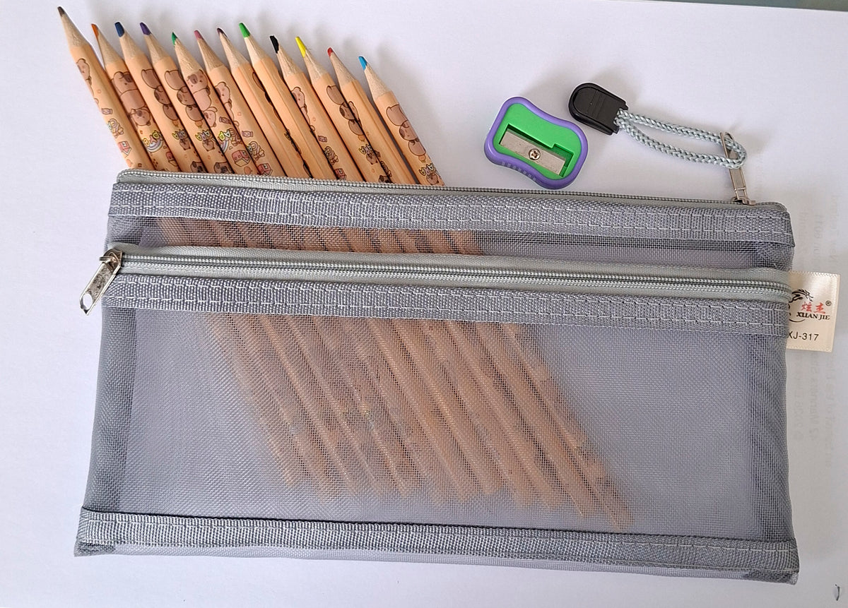 Pencil Case Filled with 12 Pencils & Sharpener