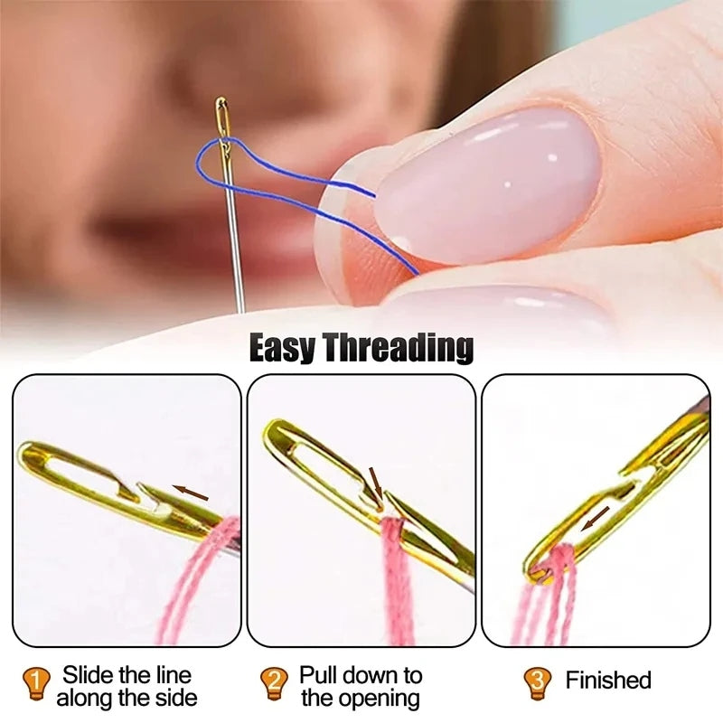 Self Threading Side Hole Needles with Storage Box - 12pce