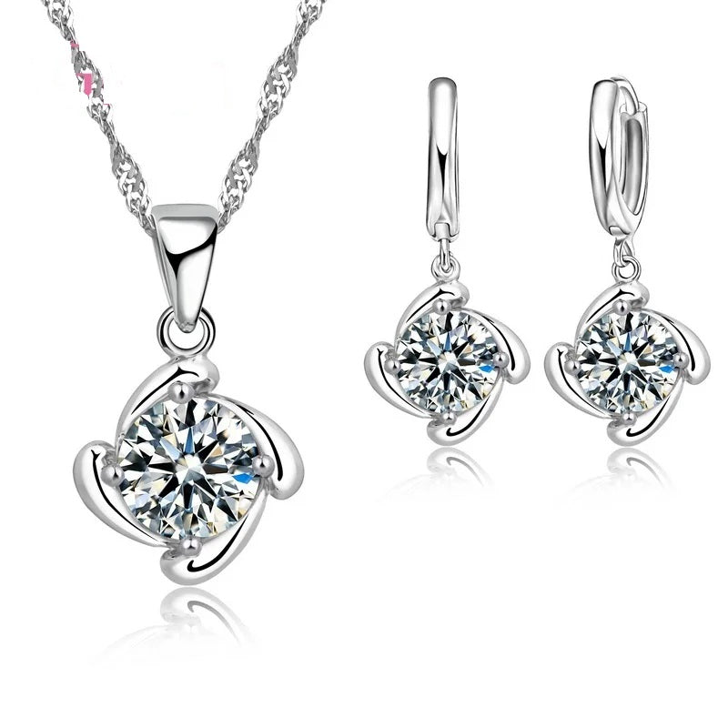 Sterling Silver Pendent Necklace & Earrings Set