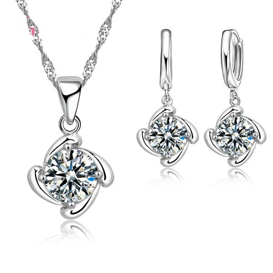 Sterling Silver Pendent Necklace & Earrings Set