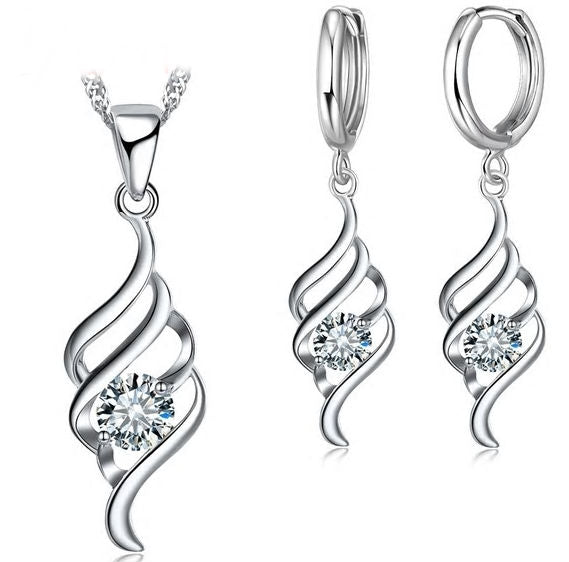 Sterling Silver Pendent Necklace & Earrings Set