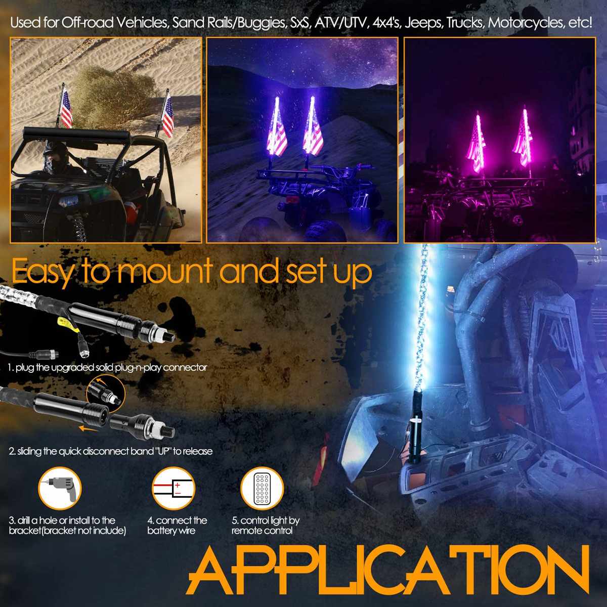 Whip Lights LED with Remote - 3ft