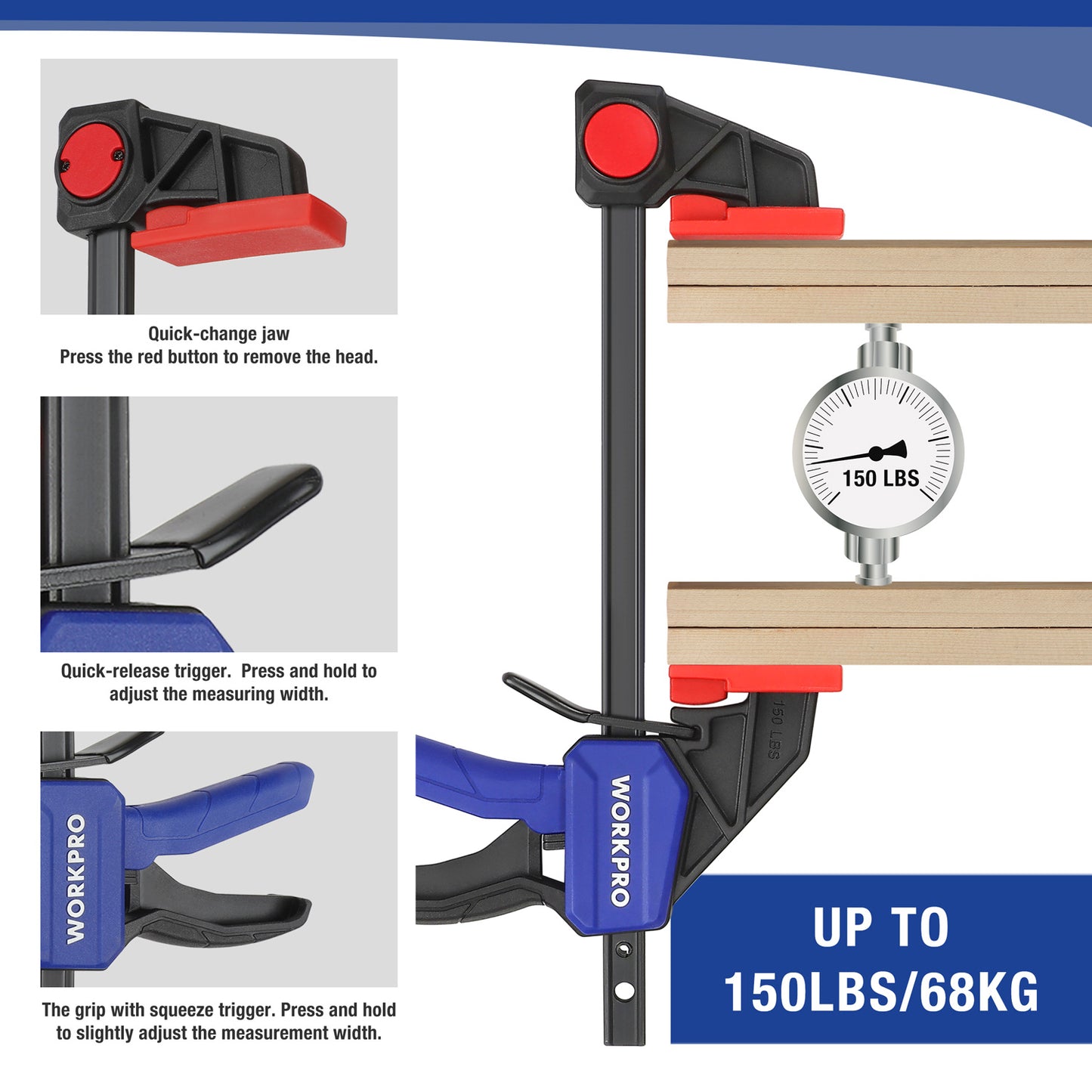 Workpro 6"/150mm Quick Ratchet Clamps - 2pk