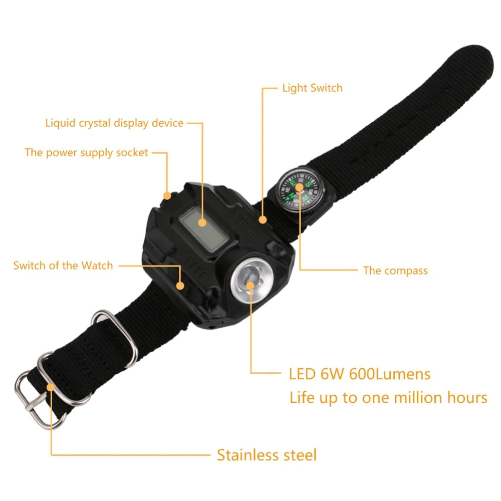 Wrist Watch LED Flashlight Torch Rechargable