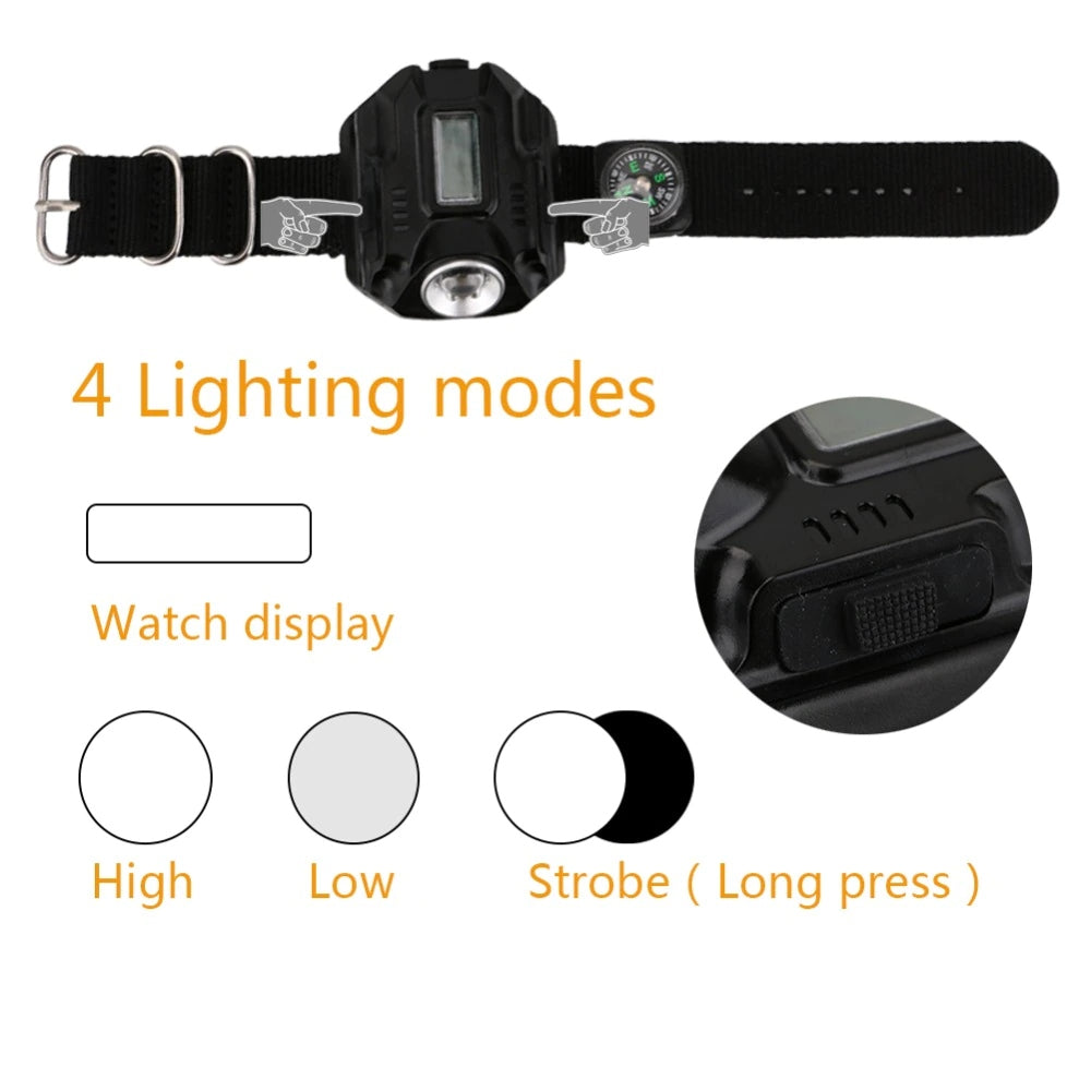 Wrist Watch LED Flashlight Torch Rechargable